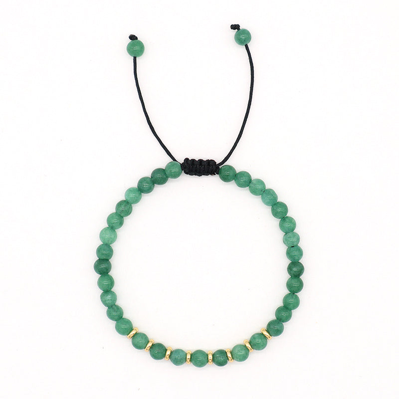 Wholesale Custom Women Handmade Gold Plated Charm Blue Green 4mm Healing Energy Gemstone Macrame Natural Stone Beaded Bracelet