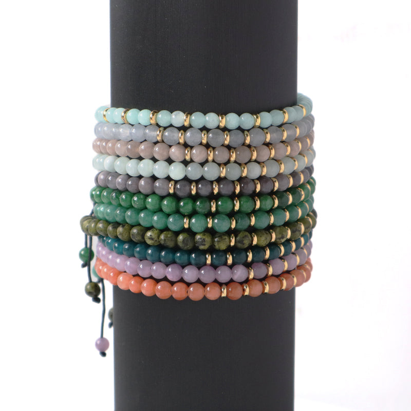 Wholesale Customized 4mm Healing Beads Adjustable Women Handmade Gold Plated Charm Bohemian Natural Stone Woven Macrame Bracelet