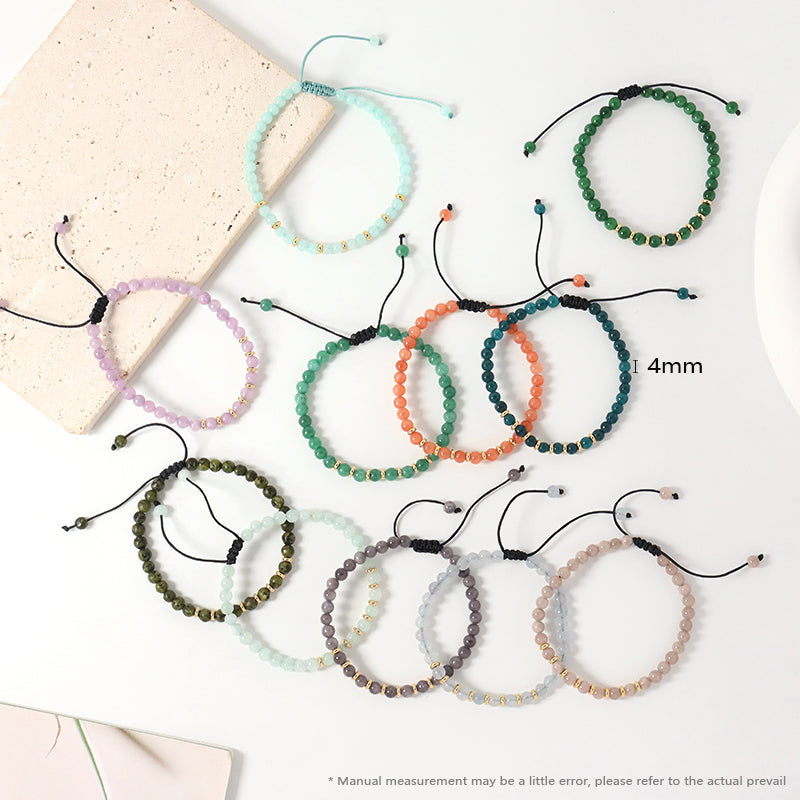 Wholesale Customized 4mm Healing Beads Adjustable Women Handmade Gold Plated Charm Bohemian Natural Stone Woven Macrame Bracelet