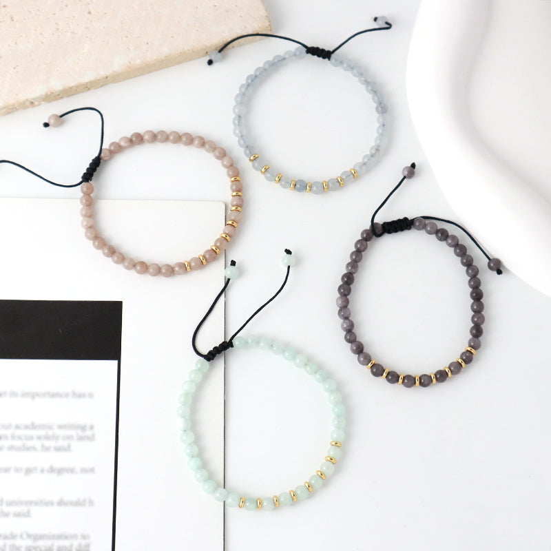 4mm Healing Energy Gemstone Wholesale Custom Women Handmade Gold Plated Charm Bohemian Natural Stone Beads Macrame Bracelet