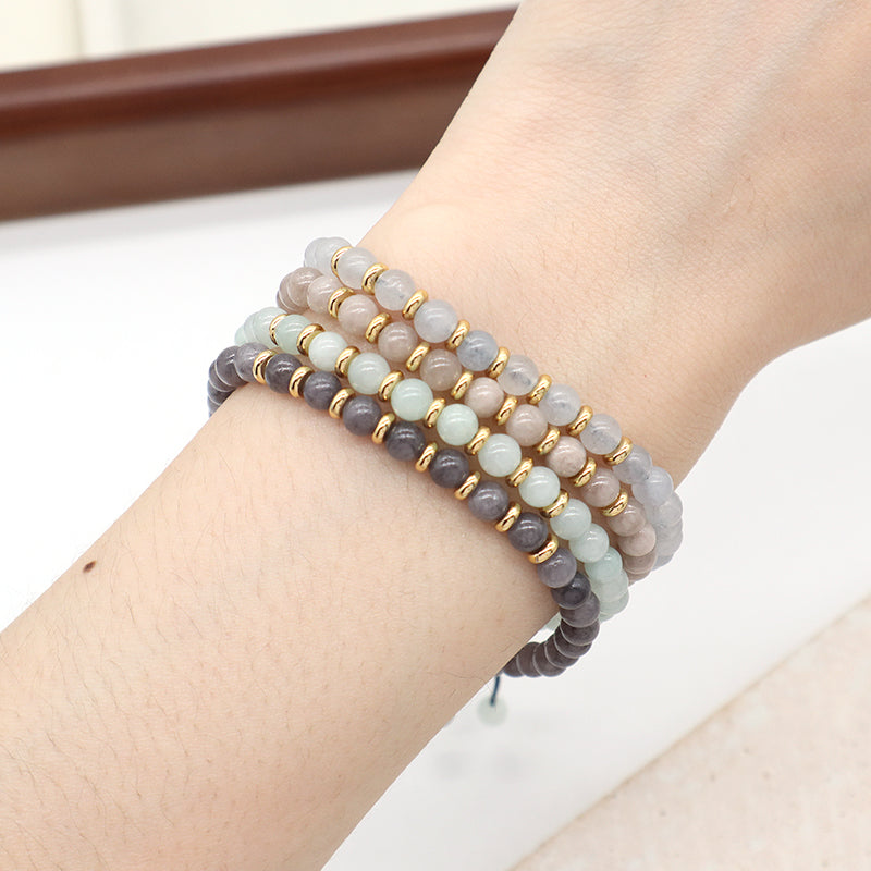 4mm Healing Energy Gemstone Wholesale Custom Women Handmade Gold Plated Charm Bohemian Natural Stone Beads Macrame Bracelet
