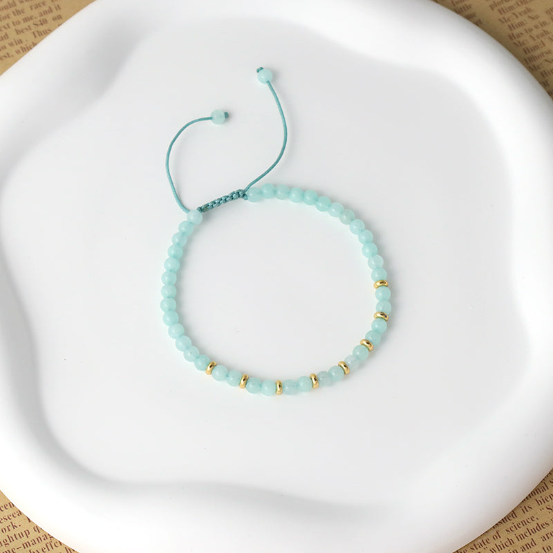 Wholesale Customized 4mm Healing Beads Adjustable Women Handmade Gold Plated Charm Bohemian Natural Stone Woven Macrame Bracelet