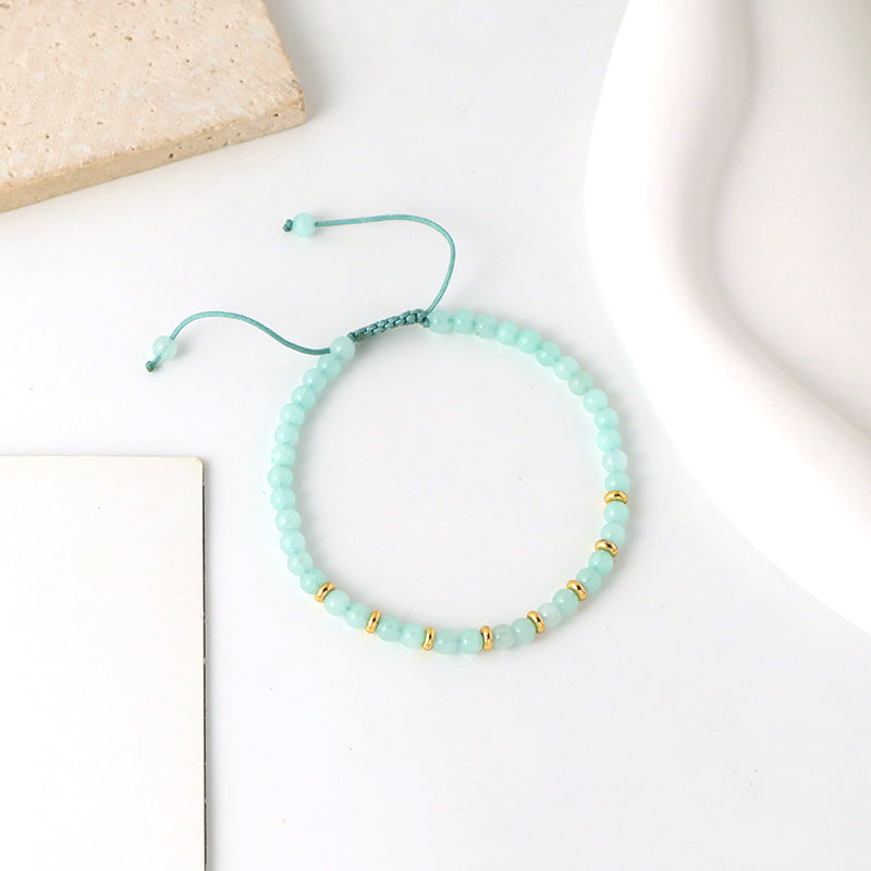 Wholesale Customized 4mm Healing Beads Adjustable Women Handmade Gold Plated Charm Bohemian Natural Stone Woven Macrame Bracelet
