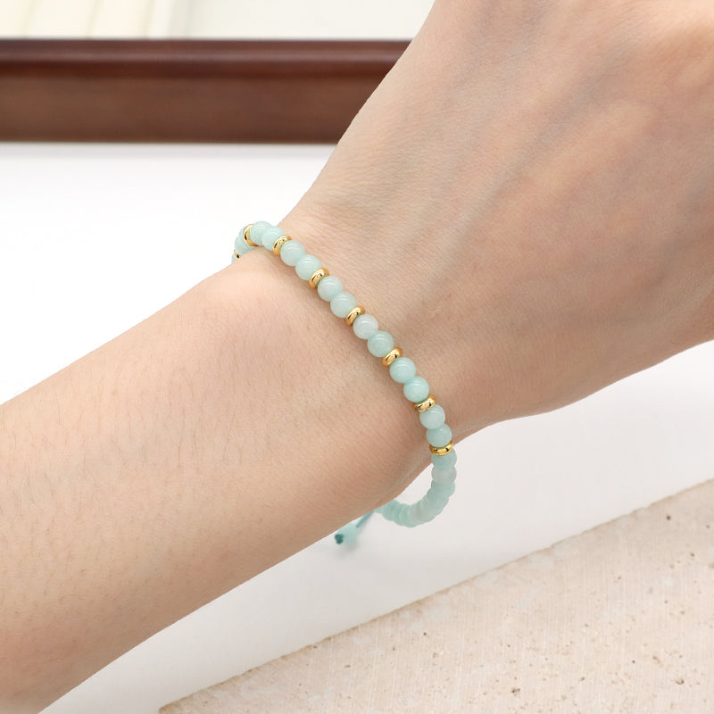 Wholesale Customized 4mm Healing Beads Adjustable Women Handmade Gold Plated Charm Bohemian Natural Stone Woven Macrame Bracelet