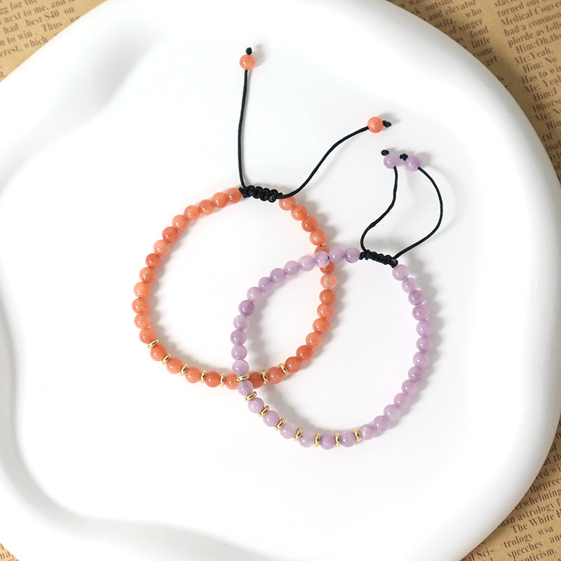 Newest Custom Women Handmade Gold Plated Charm Adjustable 4mm Healing Energy Gemstone Woven Macrame Natural Stone Beads Bracelet