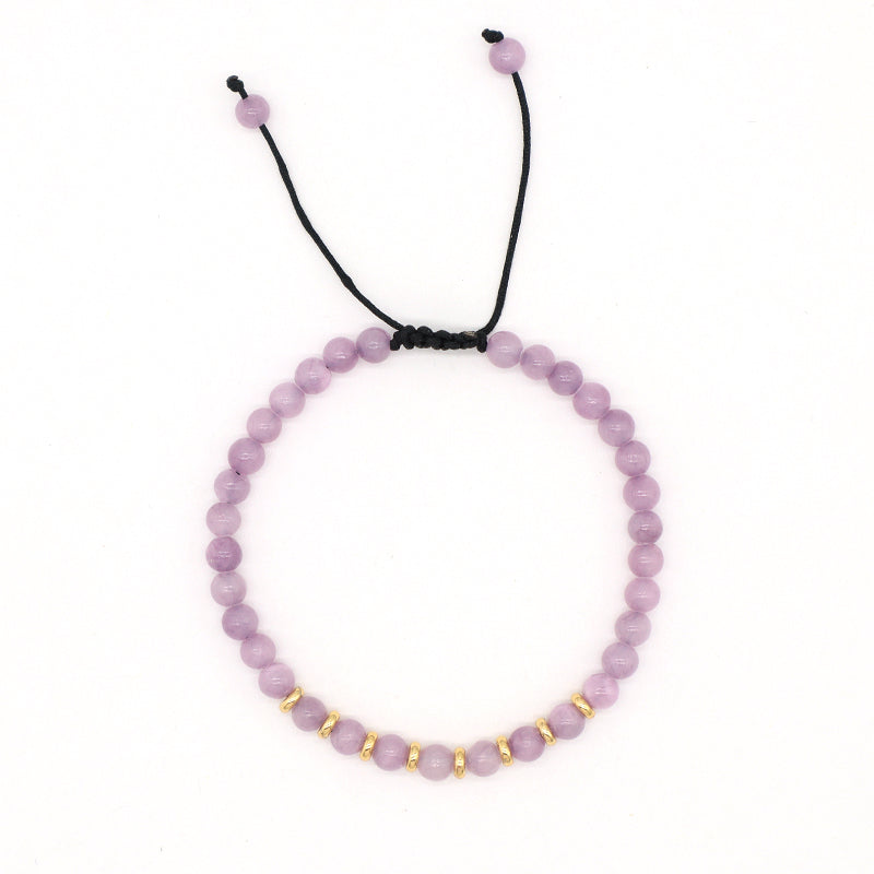 Newest Custom Women Handmade Gold Plated Charm Adjustable 4mm Healing Energy Gemstone Woven Macrame Natural Stone Beads Bracelet