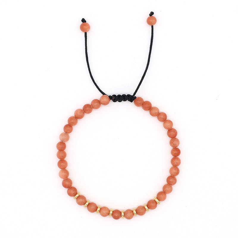 Newest Custom Women Handmade Gold Plated Charm Adjustable 4mm Healing Energy Gemstone Woven Macrame Natural Stone Beads Bracelet
