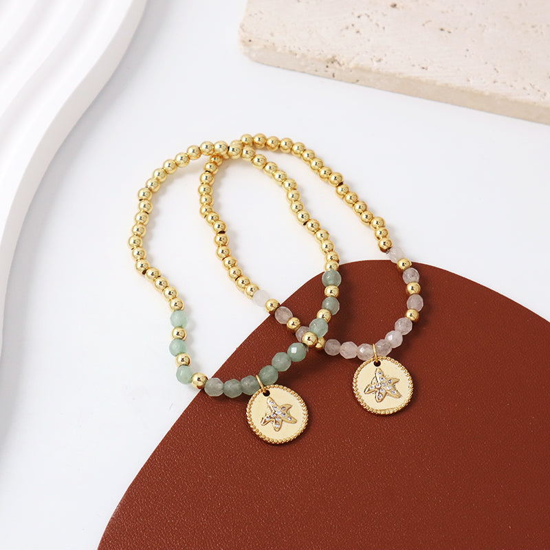 Handmade Custom Gold Plated 4mm Beaded Jewelry Elastic Healing Energy Faceted Natural Stone Beads Bracelet For Women Gift