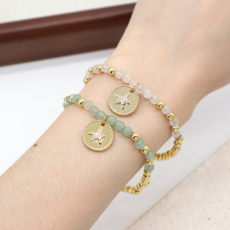 Handmade Custom Gold Plated 4mm Beaded Jewelry Elastic Healing Energy Faceted Natural Stone Beads Bracelet For Women Gift