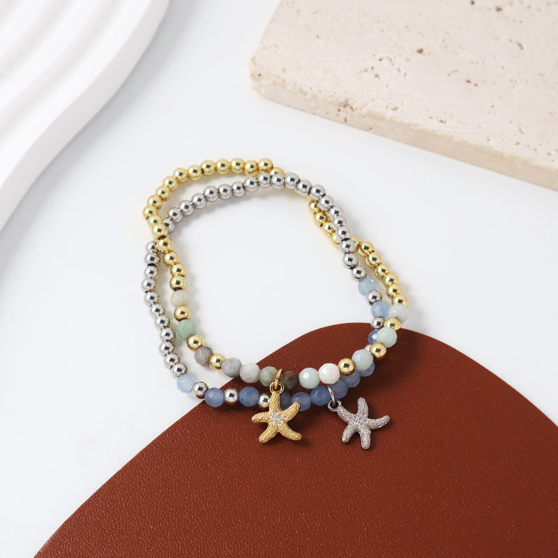 OEM Fashion Custom Handmade Women Jewelry Gift 4mm Gold Plated Beaded Elastic Yoga Natural Stone Beads Bracelet