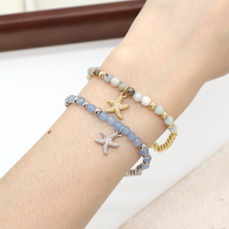 OEM Fashion Custom Handmade Women Jewelry Gift 4mm Gold Plated Beaded Elastic Yoga Natural Stone Beads Bracelet