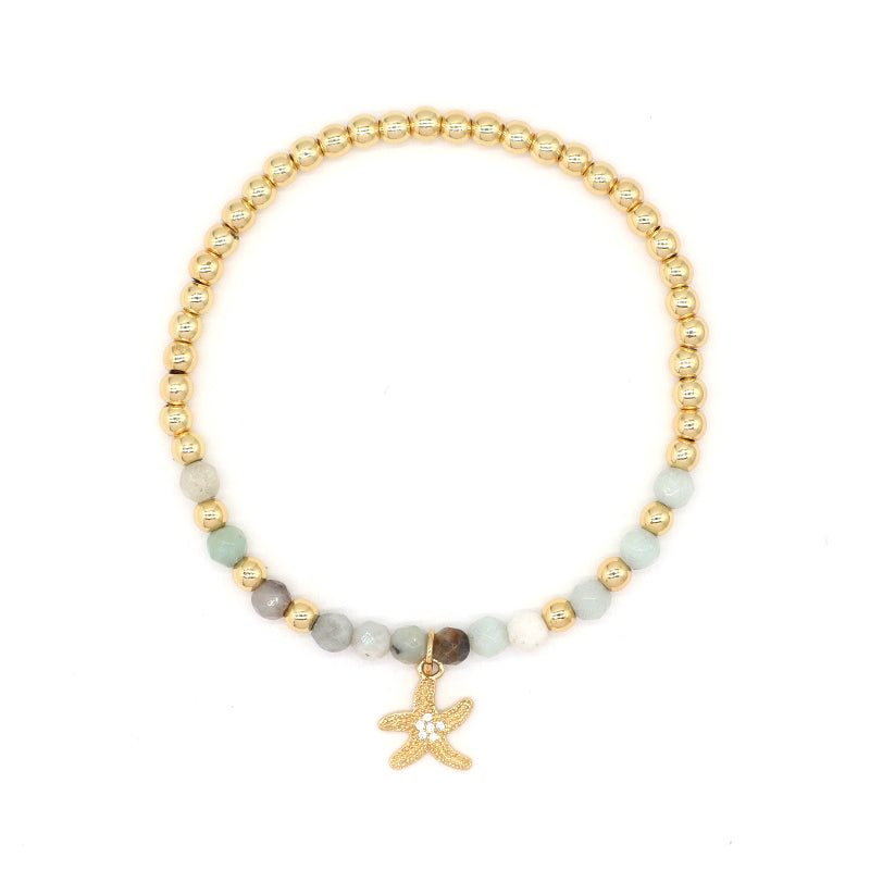 OEM Fashion Custom Handmade Women Jewelry Gift 4mm Gold Plated Beaded Elastic Yoga Natural Stone Beads Bracelet