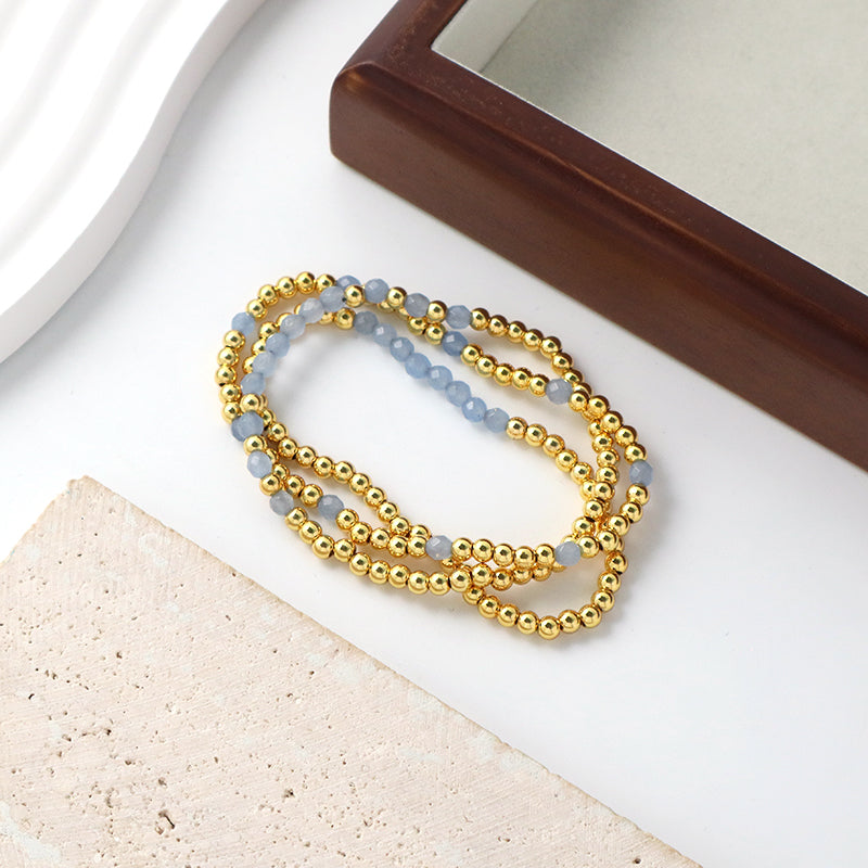 Custom Women Jewelry Wholesale Handmade Gift Elastic Gemstone Natural Stone Gold Plating Brass Beaded Bracelet