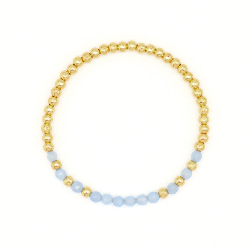 Custom Women Jewelry Wholesale Handmade Gift Elastic Gemstone Natural Stone Gold Plating Brass Beaded Bracelet