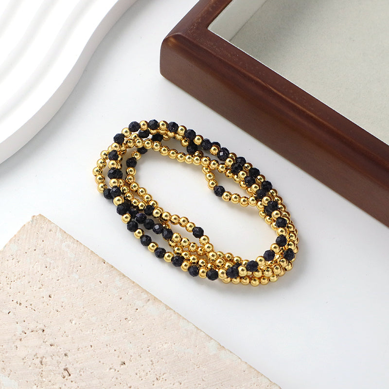 4mm Gold Plated Brass Beaded Wholesale Custom Fashionable Gift Handmade Elastic Gemstone Natural Stone Beads Bracelet For Women