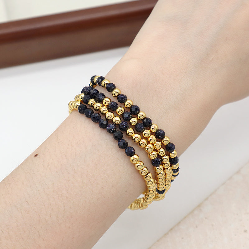 4mm Gold Plated Brass Beaded Wholesale Custom Fashionable Gift Handmade Elastic Gemstone Natural Stone Beads Bracelet For Women