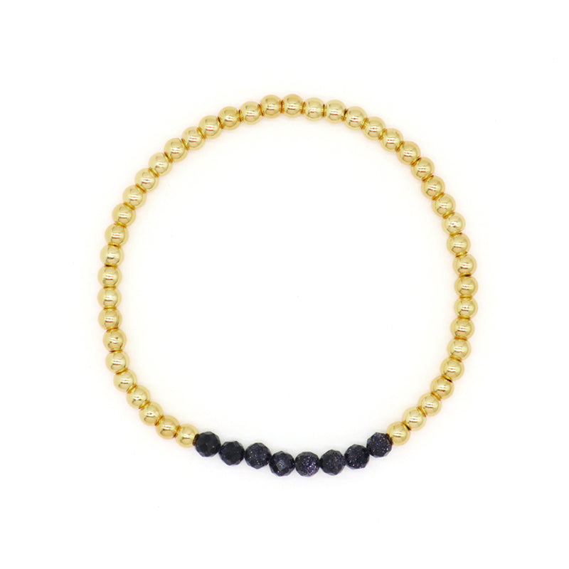 4mm Gold Plated Brass Beaded Wholesale Custom Fashionable Gift Handmade Elastic Gemstone Natural Stone Beads Bracelet For Women