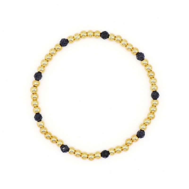 4mm Gold Plated Brass Beaded Wholesale Custom Fashionable Gift Handmade Elastic Gemstone Natural Stone Beads Bracelet For Women