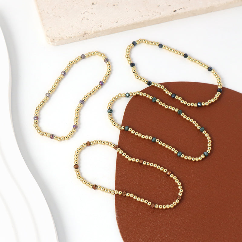 Fashion Design Women Gift Jewelry Custom 3mm Gold Plated Beaded Handmade Elastic Gemstone Faceted Natural Stone Beads Bracelet