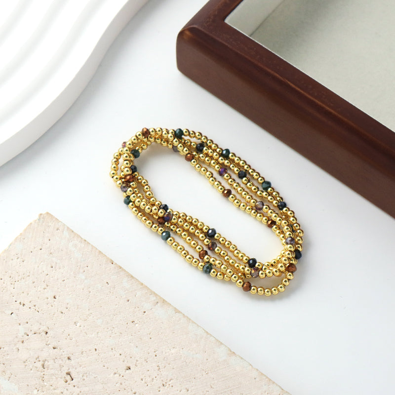 Fashion Design Women Gift Jewelry Custom 3mm Gold Plated Beaded Handmade Elastic Gemstone Faceted Natural Stone Beads Bracelet