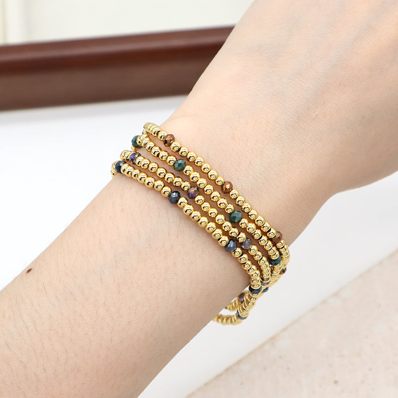 Fashion Design Women Gift Jewelry Custom 3mm Gold Plated Beaded Handmade Elastic Gemstone Faceted Natural Stone Beads Bracelet
