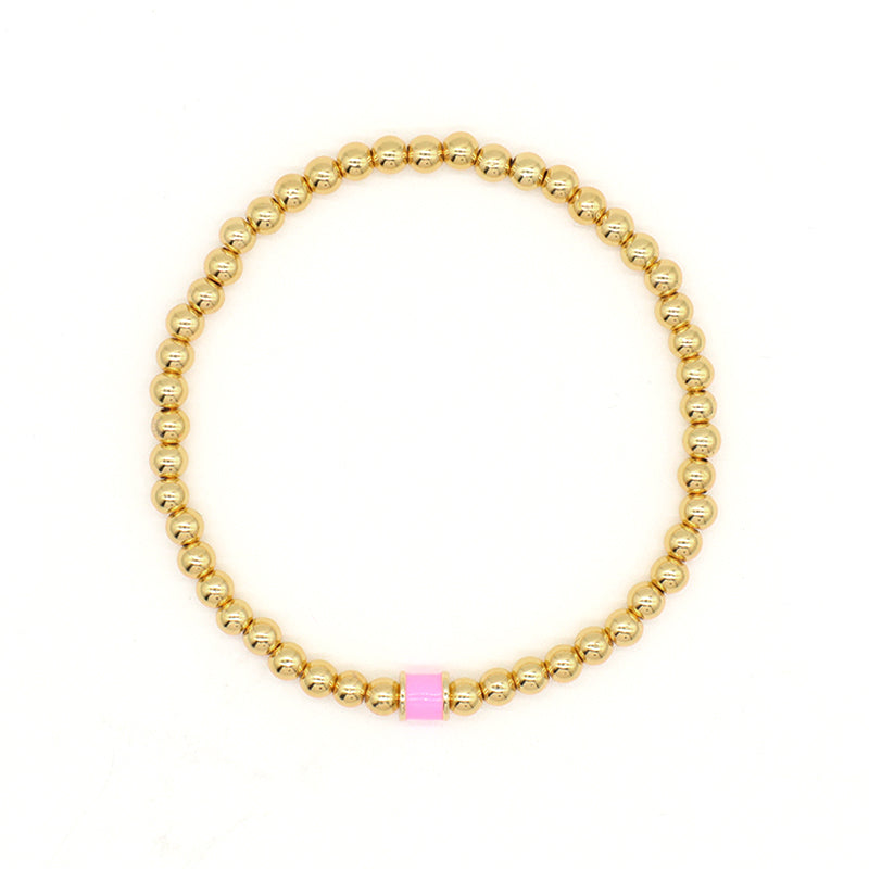 White Pink Red Blue Purple Black Custom Women Jewelry Handmade Elastic 4mm Gold Plated Enamel Connector Charm Beaded Bracelet