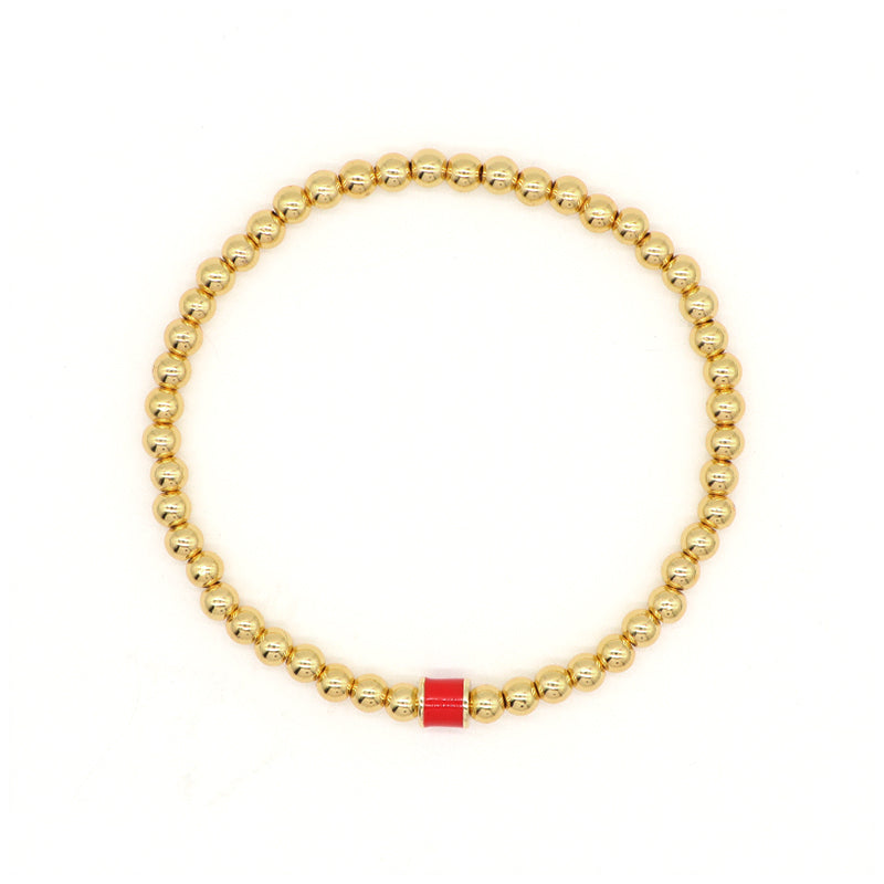 White Pink Red Blue Purple Black Custom Women Jewelry Handmade Elastic 4mm Gold Plated Enamel Connector Charm Beaded Bracelet