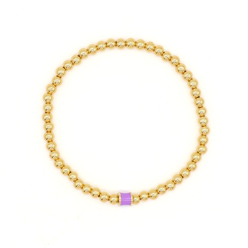 White Pink Red Blue Purple Black Custom Women Jewelry Handmade Elastic 4mm Gold Plated Enamel Connector Charm Beaded Bracelet