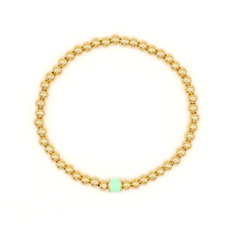 White Pink Red Blue Purple Black Custom Women Jewelry Handmade Elastic 4mm Gold Plated Enamel Connector Charm Beaded Bracelet