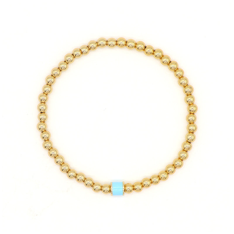 White Pink Red Blue Purple Black Custom Women Jewelry Handmade Elastic 4mm Gold Plated Enamel Connector Charm Beaded Bracelet