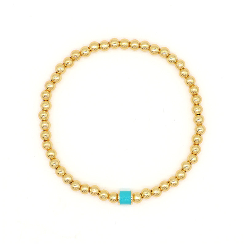 White Pink Red Blue Purple Black Custom Women Jewelry Handmade Elastic 4mm Gold Plated Enamel Connector Charm Beaded Bracelet