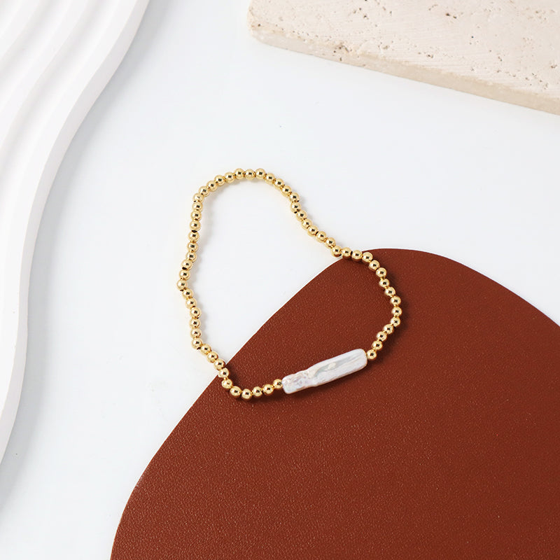 Handmade Factory OEM Custom Wholesale Fashion Jewelry Elastic 3mm Gold Plated Beads Natural Fresh Water Pearl Bracelet For Women