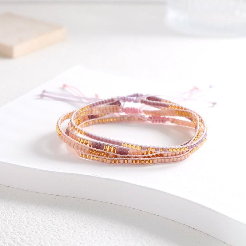 Custom Handmade Wholesale Miyuki Bracelet Jewelry Adjustable Pink Purple Woven Macrame Miyuki Beads Bracelet For Teen Girl Women