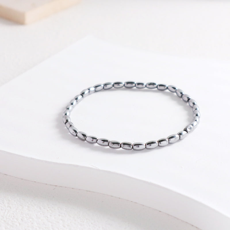 Newest Wholesale Fashionable Customized Women Man Jewelry Handmade Elastic Rhodium Plated Natural Stone Hematite Beads Bracelet