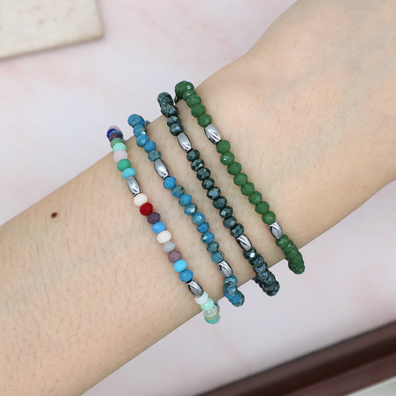 OEM Wholesale Custom Women Handmade China Factory Jewelry Adjustable Colorful Elastic Glass Crystal Hematite Beaded Bracelet