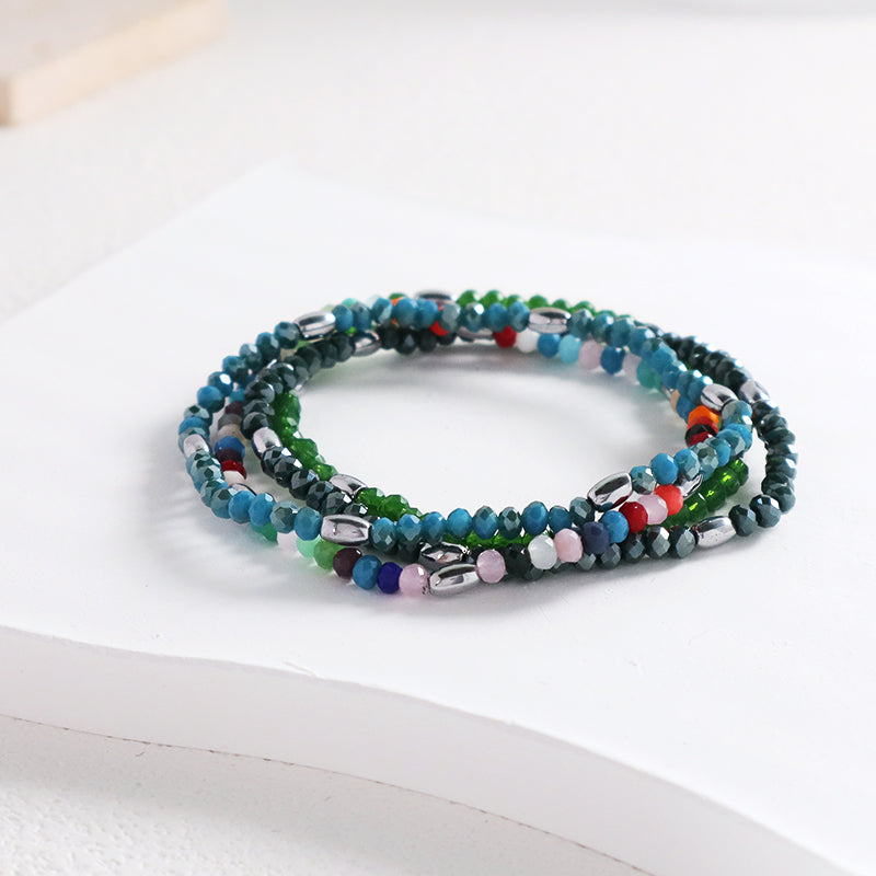 OEM Wholesale Custom Women Handmade China Factory Jewelry Adjustable Colorful Elastic Glass Crystal Hematite Beaded Bracelet