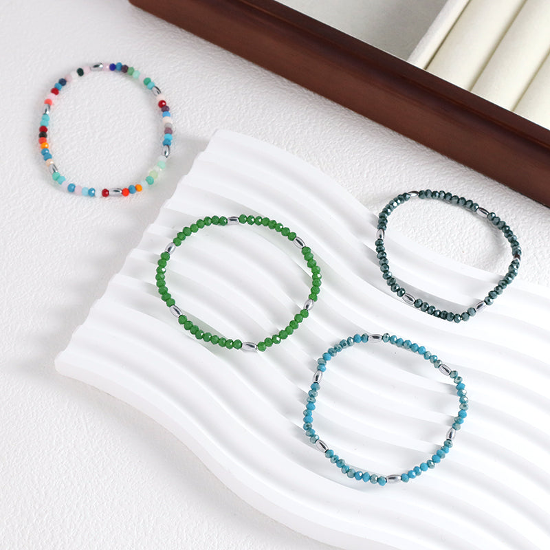 OEM Wholesale Custom Women Handmade China Factory Jewelry Adjustable Colorful Elastic Glass Crystal Hematite Beaded Bracelet