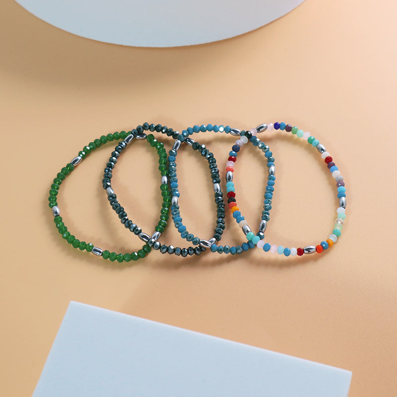 OEM Wholesale Custom Women Handmade China Factory Jewelry Adjustable Colorful Elastic Glass Crystal Hematite Beaded Bracelet