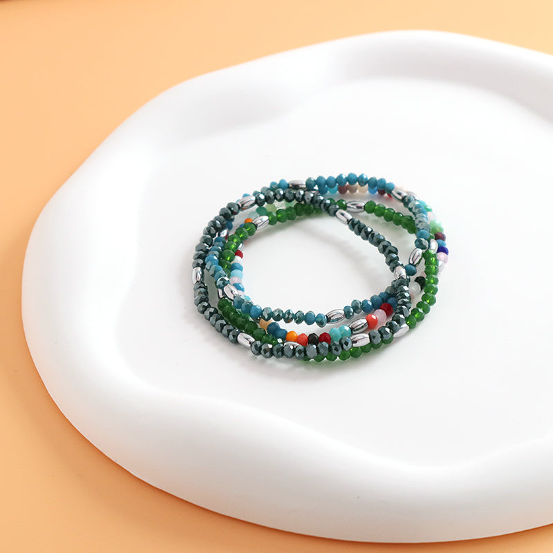 OEM Wholesale Custom Women Handmade China Factory Jewelry Adjustable Colorful Elastic Glass Crystal Hematite Beaded Bracelet