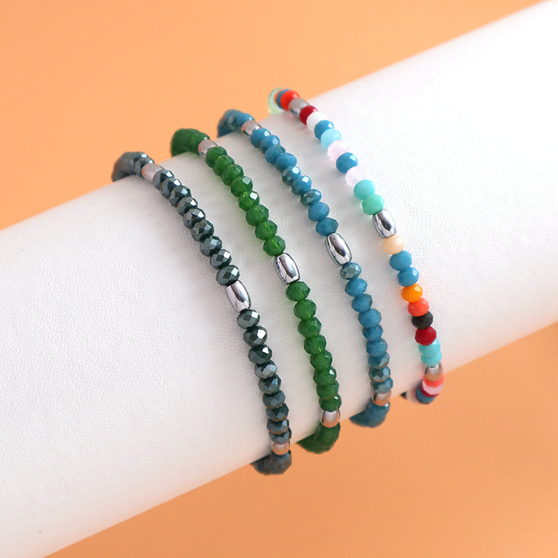 OEM Wholesale Custom Women Handmade China Factory Jewelry Adjustable Colorful Elastic Glass Crystal Hematite Beaded Bracelet