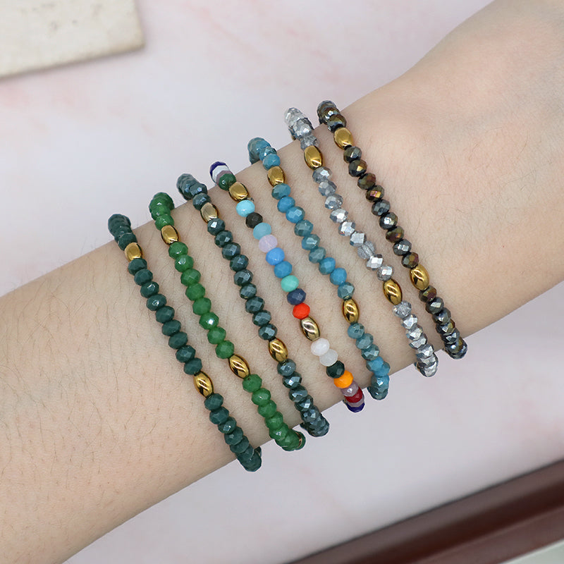 Handmade Custom Factory Wholesale OEM Women Jewelry Adjustable Elastic Colorful Glass Crystal Gold Plated Hematite Beads Bracelet