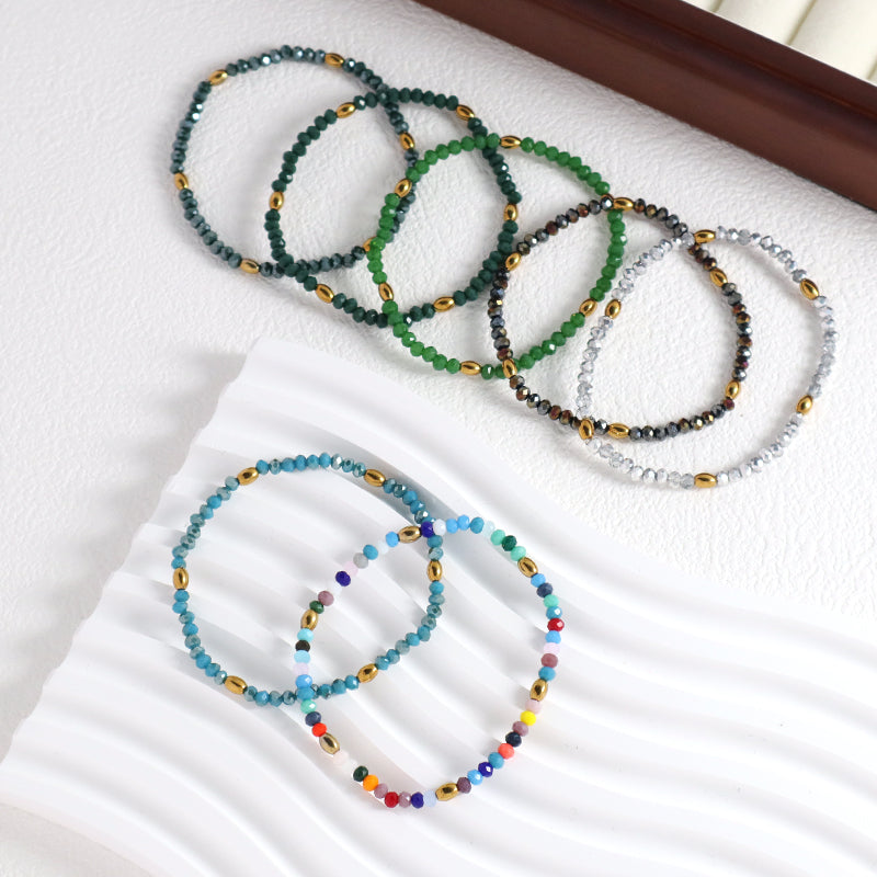 Handmade Custom Factory Wholesale OEM Women Jewelry Adjustable Elastic Colorful Glass Crystal Gold Plated Hematite Beads Bracelet