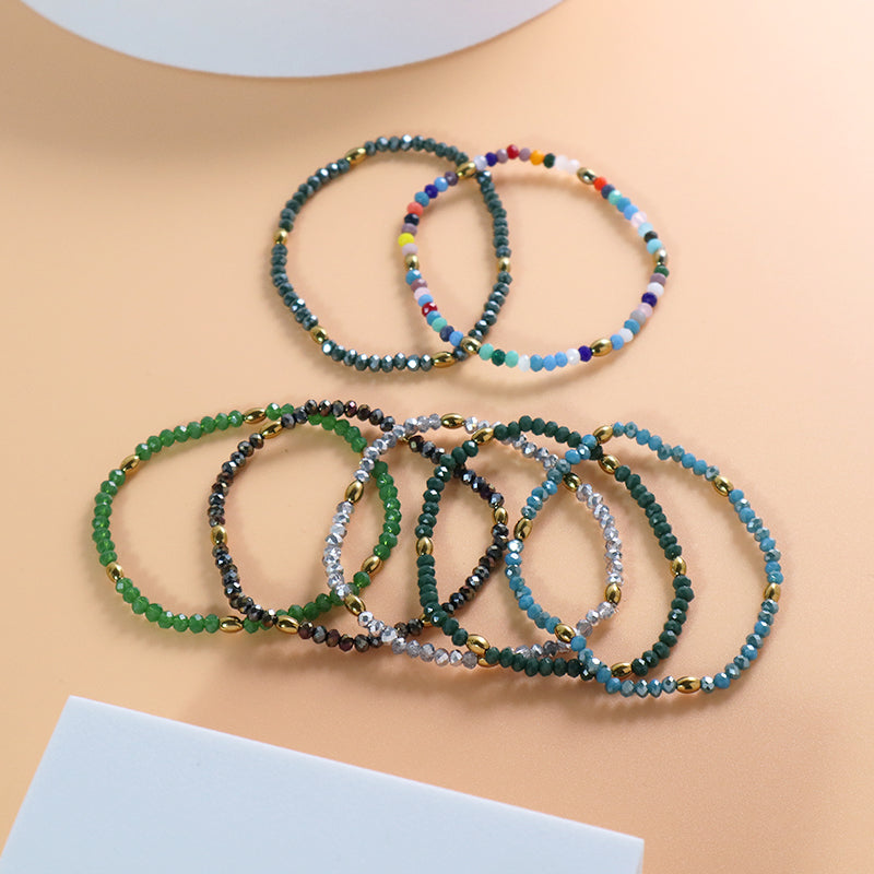 Handmade Custom Factory Wholesale OEM Women Jewelry Adjustable Elastic Colorful Glass Crystal Gold Plated Hematite Beads Bracelet