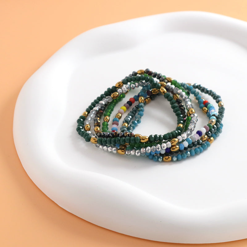 Handmade Custom Factory Wholesale OEM Women Jewelry Adjustable Elastic Colorful Glass Crystal Gold Plated Hematite Beads Bracelet