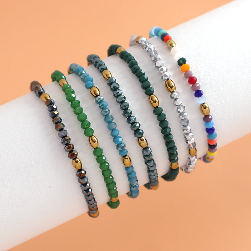 Handmade Custom Factory Wholesale OEM Women Jewelry Adjustable Elastic Colorful Glass Crystal Gold Plated Hematite Beads Bracelet