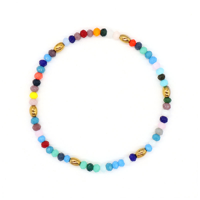 Handmade Custom Factory Wholesale OEM Women Jewelry Adjustable Elastic Colorful Glass Crystal Gold Plated Hematite Beads Bracelet