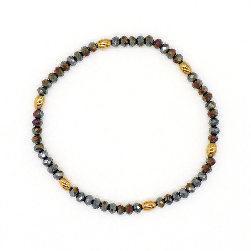 Handmade Custom Factory Wholesale OEM Women Jewelry Adjustable Elastic Colorful Glass Crystal Gold Plated Hematite Beads Bracelet