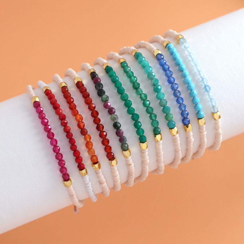 New Custom Women Handmade Amazonit Turquoise Blue Agate Adjustable Gold Plated Charm Natural Stone Beads Woven Macrame Bracelet