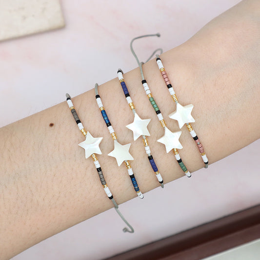 New Arrival Wholesale Fashion Jewelry Handmade Custom Adjustable Braided Woven Macrame Shell Star Charm Miyuki Beads Bracelet