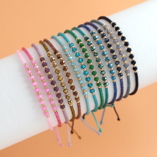 Handmade Custom Jewelry Wholesale Fashion Gold Plated Beads Adjustable Glass Crystal Braided Woven Macrame Miyuki Bracelet